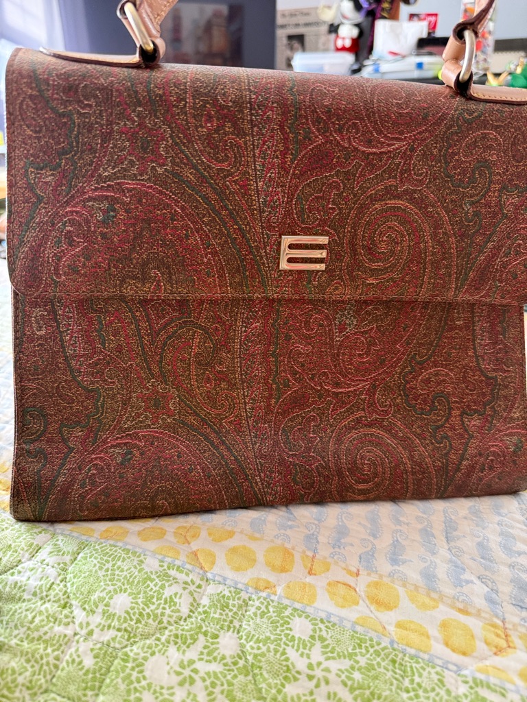 Etro TopHandle Vintage Satchel Handbag Burgundy Paisley Authentic